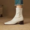 Versatile New Cowhide Knight Boots Women's Non-slip Large Size Medium Heel Autumn and Winter Leather Medium Boots Square Head Solid Color Women's Boot