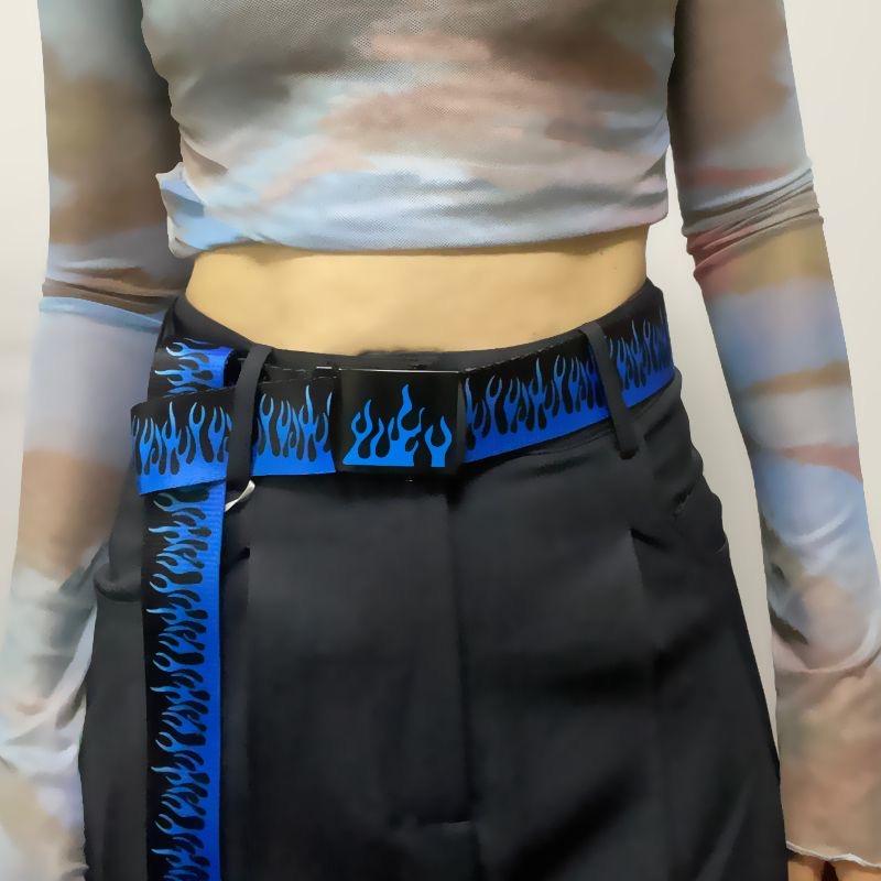 Punk Flame Belt - Trendy Hip-hop Street Bad Boy Personality Decoration Durable for Both Men and Women Trendy Eyelet Belt
