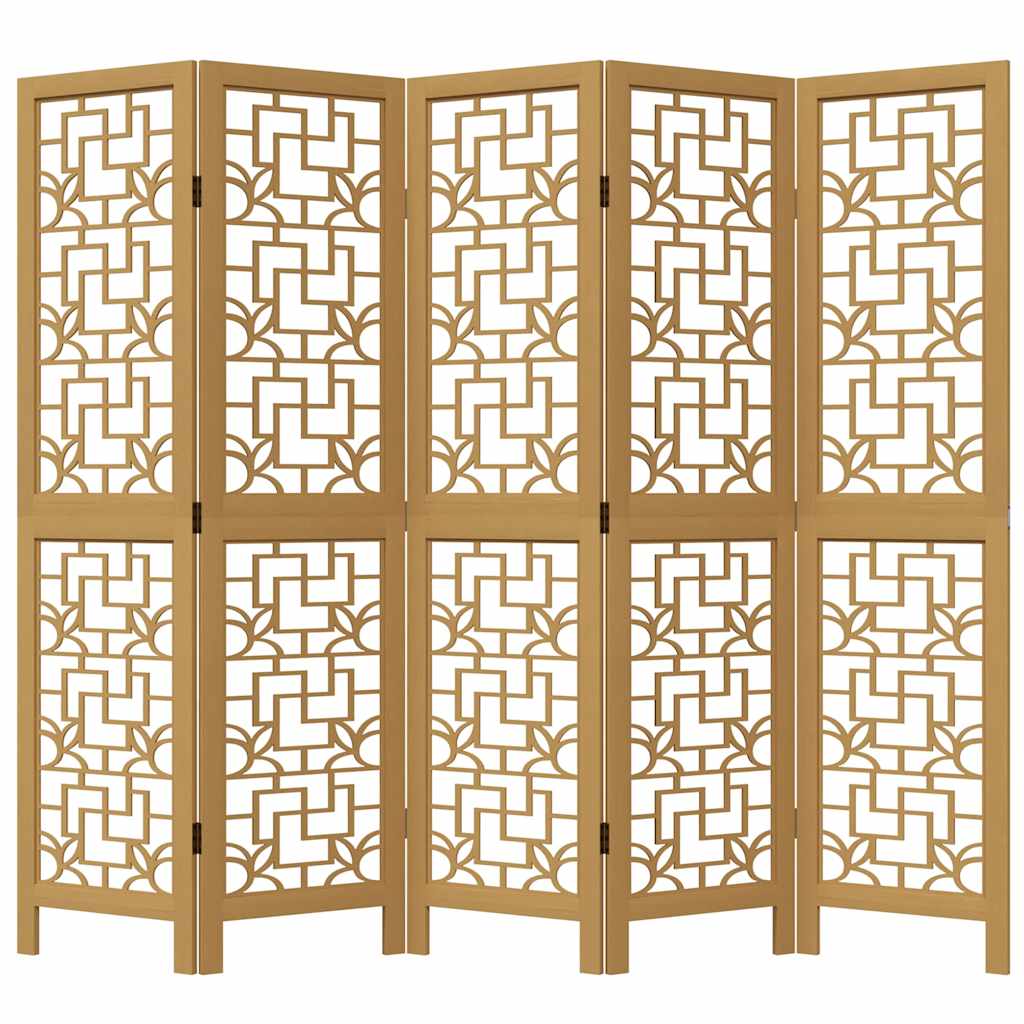 5 Piece Room Divider Brown Solid Paulownia Wood