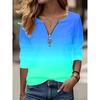 Women's Creative Printed Zipper Long-sleeved T-shirt, Breathable, Soft and Comfortable, Suitable for All-year-round Casual Wear