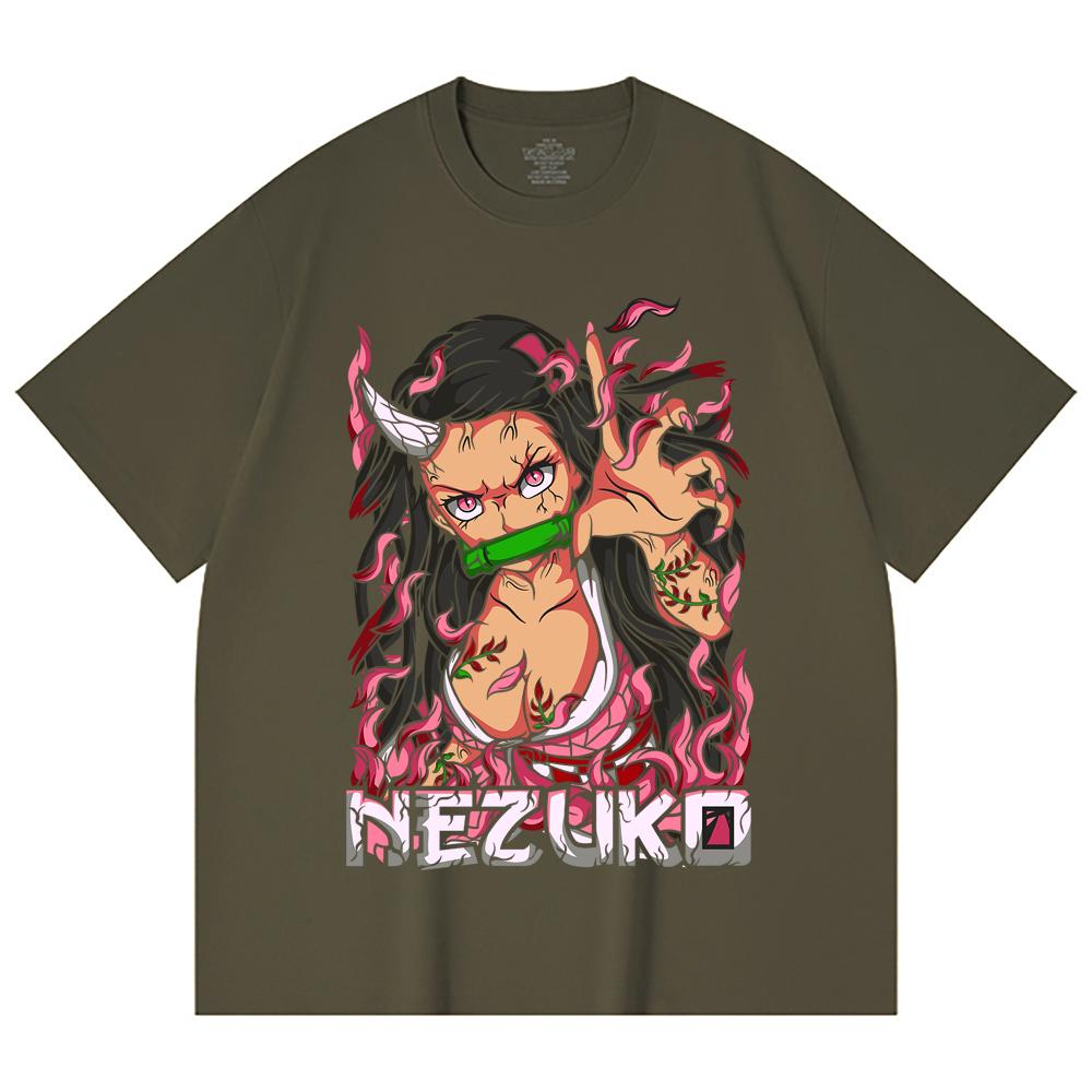 230 Gsm 100% Cotton Demon Slayer V73 Nezuko Print Unisex Heavy Cotton T Shirt