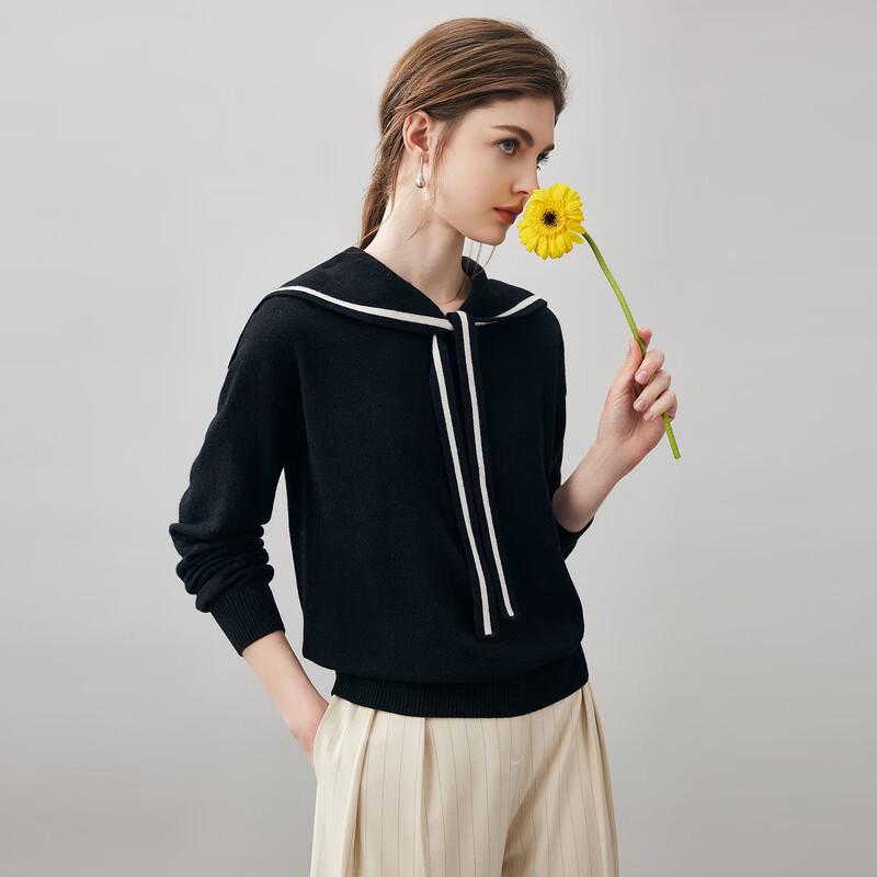 Women's 2025 A/W Academy Style Cashmere Navy Collar Sweater