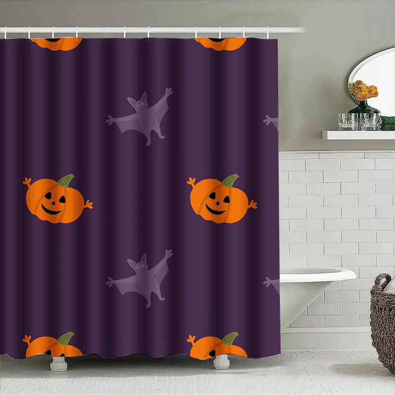 

Tuniu Halloween Bat Shower Curtain Cute Cartoon Bats Orange Pumpkins Bathroom Decor 150X180Cm W60H190(CM)-1 Pcs