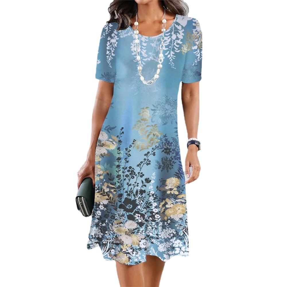 

YYFS Жіноча мода Літо Весна Повсякденні сукні з короткими рукавами та круглим вирізом XXXL