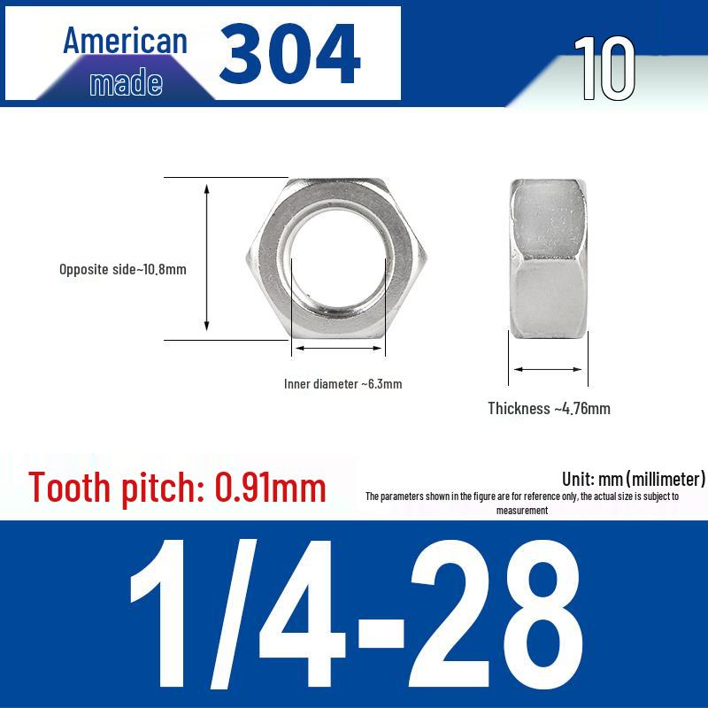 304 Edelstahl Grob- & Feingewinde Sechskantmutter für Zollschrauben (#4 bis 3/4)