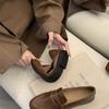 Brown retro loafers women's autumn and winter beanie shoes one-pedal black single shoes women's shoes British small leather shoes