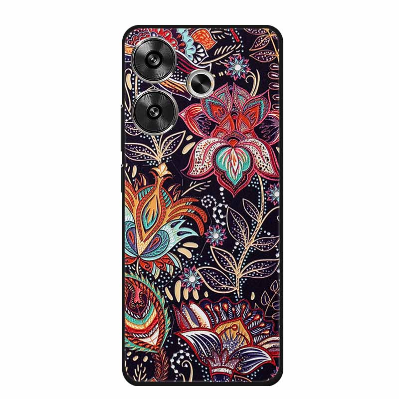 3D Embossed Case For Xiaomi Poco M6 4G Phone Case M 6 Plus Flowers Silicone Soft Coque For Xiaomi Redmi 13 13x Back Cover Case