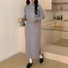 Solid color versatile semi-turtleneck knitted dress women's autumn and winter new loose inner matching coat sweater long dress