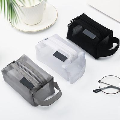 Large Capacity Nylon Mesh Bag Portable Handle Clear Visible Heavy Duty Zipper Multi-functional Students Stationery Cosmetic Lipstick Coins Pouch Case