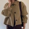 Korean Chic Wool Blend Puff Sleeve Cardigan: Retro Turn-Down Collar Short Jacket for Women (Autumn/Winter Collection)