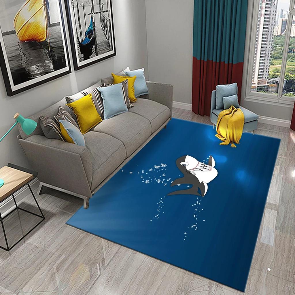 Cartoon Dolphin Carpet Cute Marine Animal Rug for Kid Bedroom Carpet Children Play Crawling Mat Bathroom Non-slip Mat Home Decor