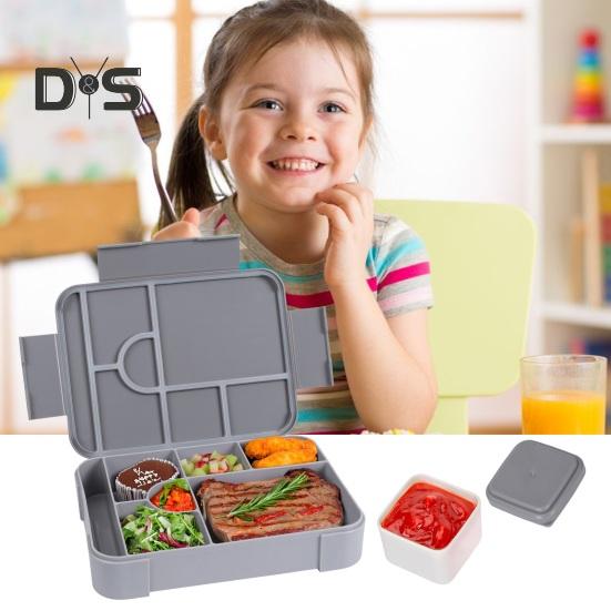 Bento lunsjboks lekkasjesikker 6-roms lunsjboks med skjegaffel sauskopp BPA-fri matbeholder for skolesnackbeholder