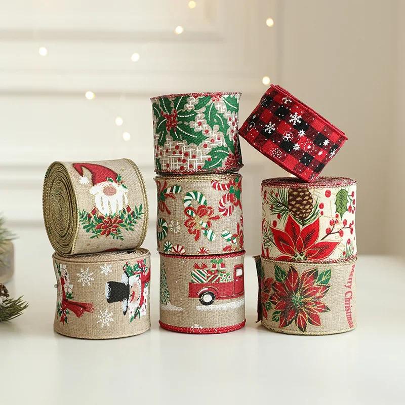 2m Linen Christmas Ribbon Snowman Christmas Trees Rattan Garland Decoration Silk Ribbon Party Arrange Supplies Gift Streamers