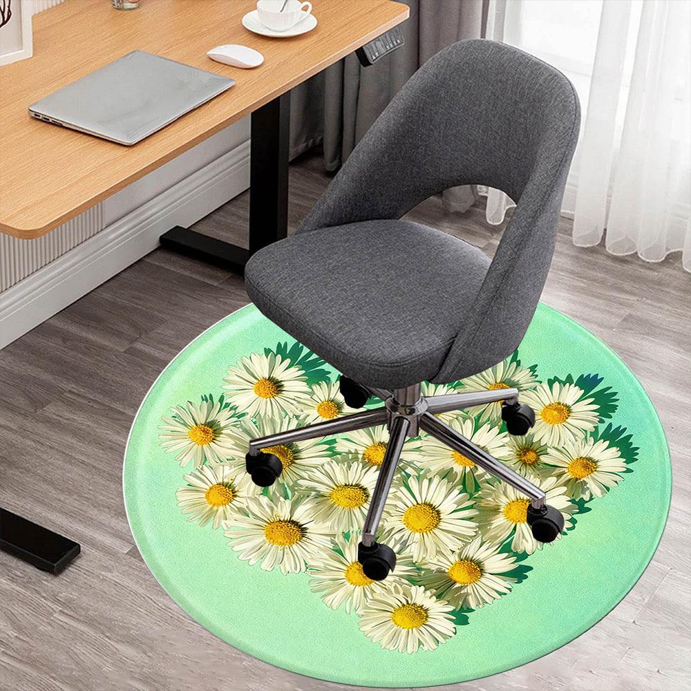 1pc Daisy Heart Round Chair mat office Area Rug - Non-Slip, Floor Mat for Office, Bedroom, Ideal home decor gift p0105052