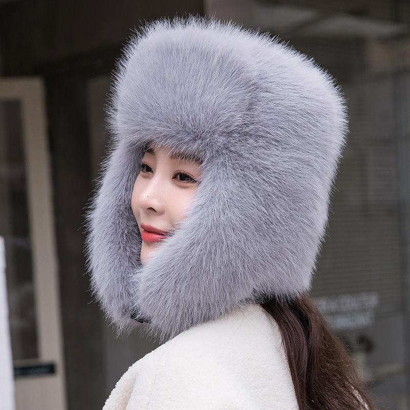 Ny dame vinterlue, varm ørelue, tykk plysjlue, revefuskepels damehatt av høy kvalitet, myk vindtett lue for høst og vinter