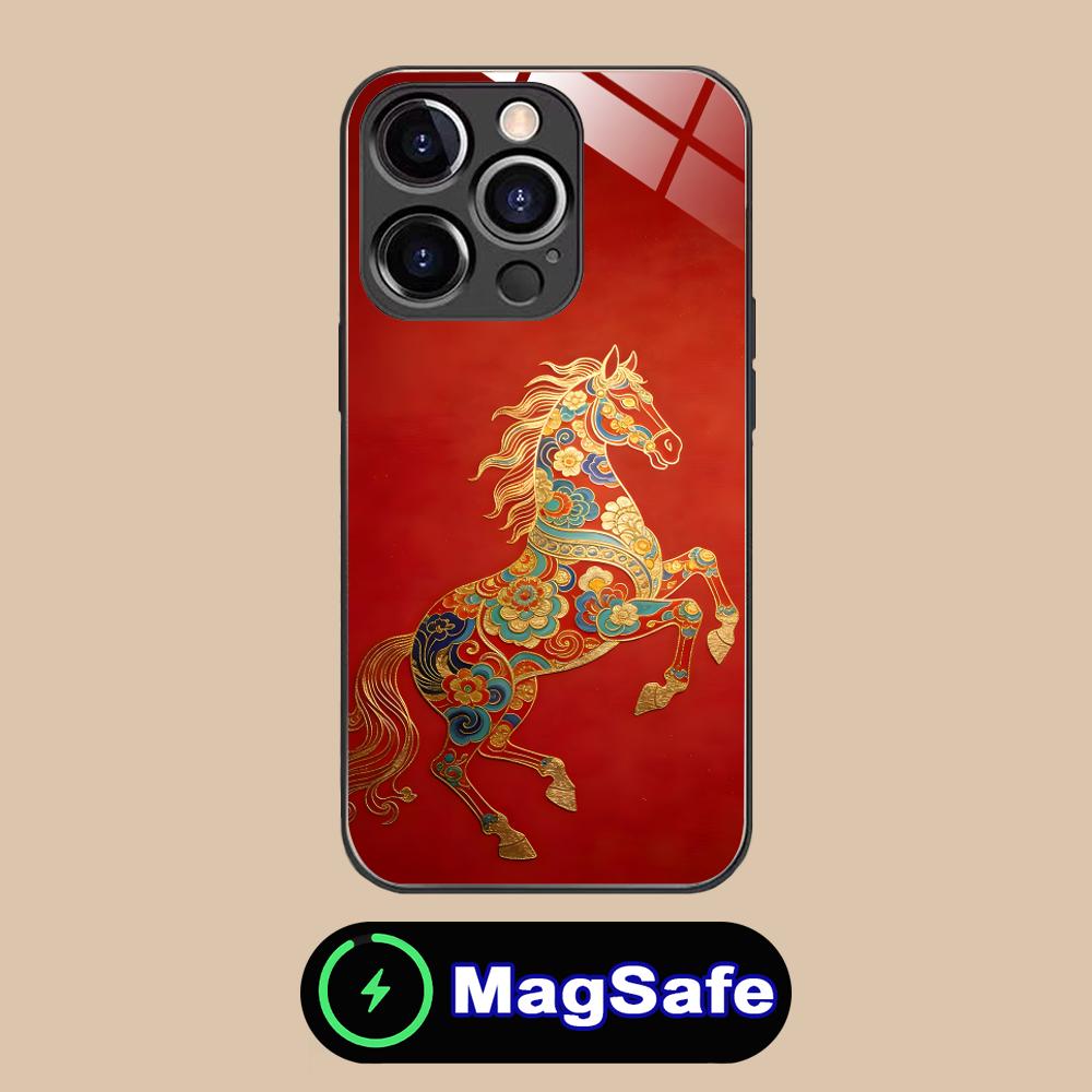 

Golden Horse Year Mobile Phone Case for iPhone 17 16 15 14 13 12 11 Air Pro Max Plus Mini MagSafe Glass Colorful Cover Cover iPhone 11 Pro Max