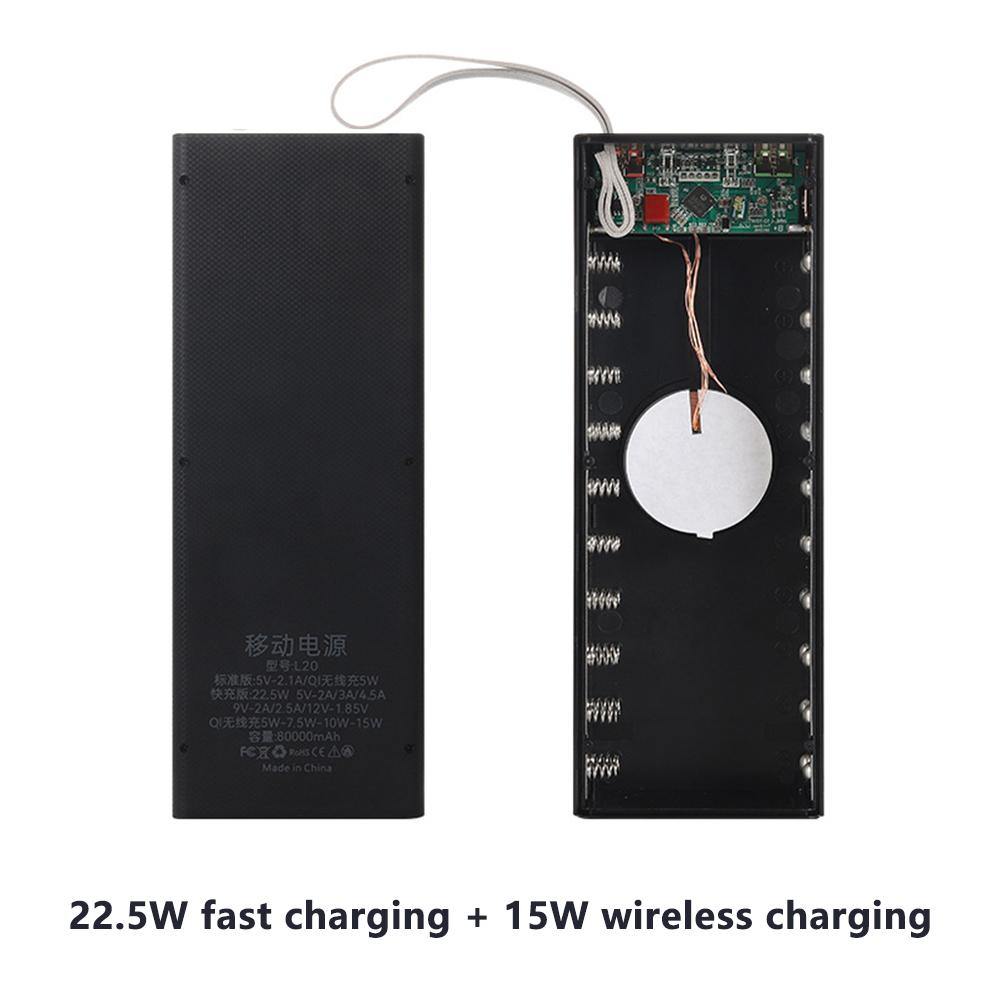Accessible Power Bank Case 22.5W PD QC3.0 Quick Wireless Charging DIY Shell With LED Lighting 18650 Battery Storage Box 20*18650