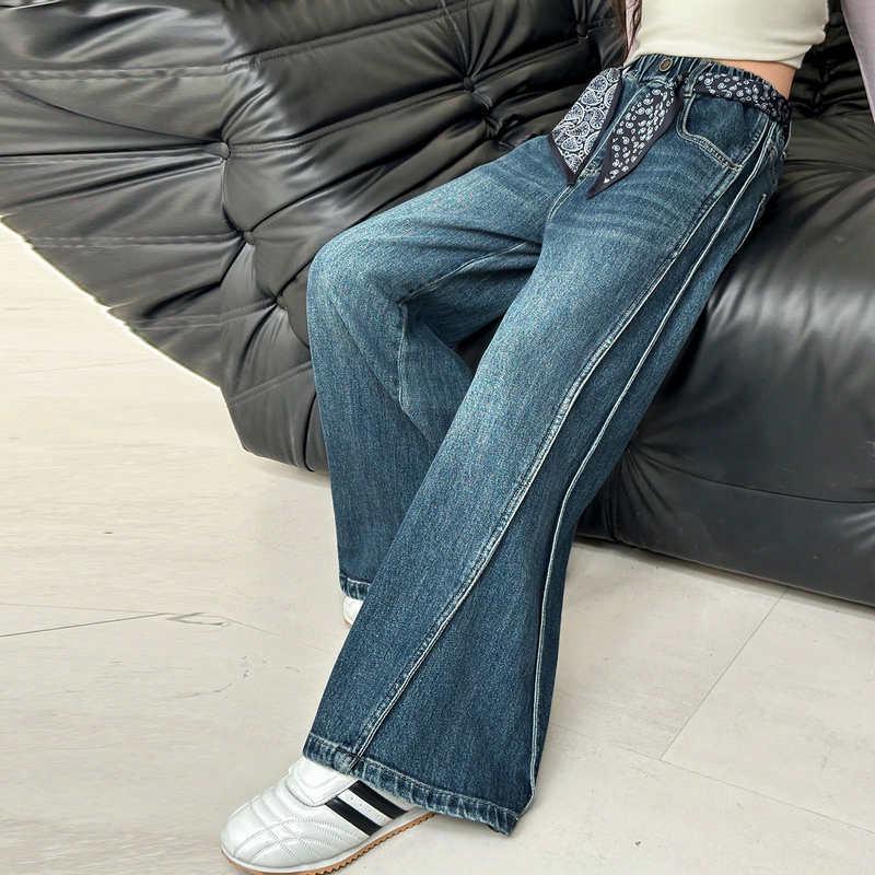 Girls' Korean Style Wide-Leg Trousers: Trendy Spring & Autumn Jeans for Junior High Students