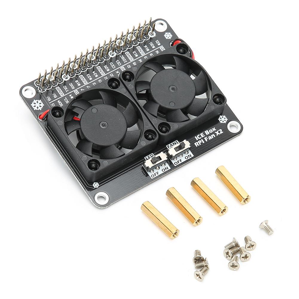 Cooling Fan for Raspberry Pi Heat Sink Expansion Board LED Light Double Fans C2448