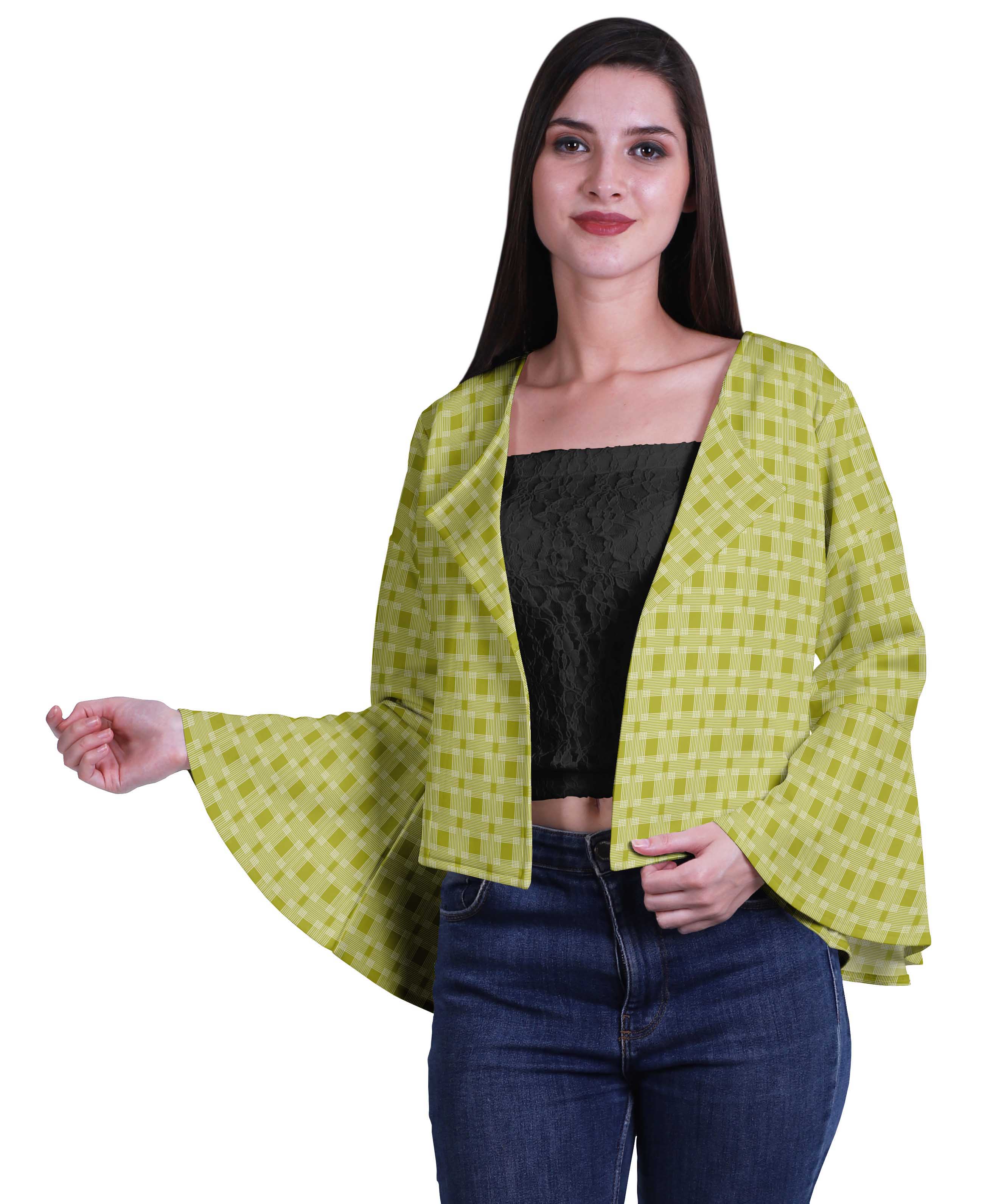 

Moomaya Відкритий спереду кардиган з розтягнутими плечима і довгими рукавами для літнього одягу XS лайм-зеленого кольору