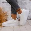 White/Pink Women's Platform Sneakers Thick Sole Casual Daily Wear Ladies School Walking Footwear Lace-Up Fashion Woman Shoes