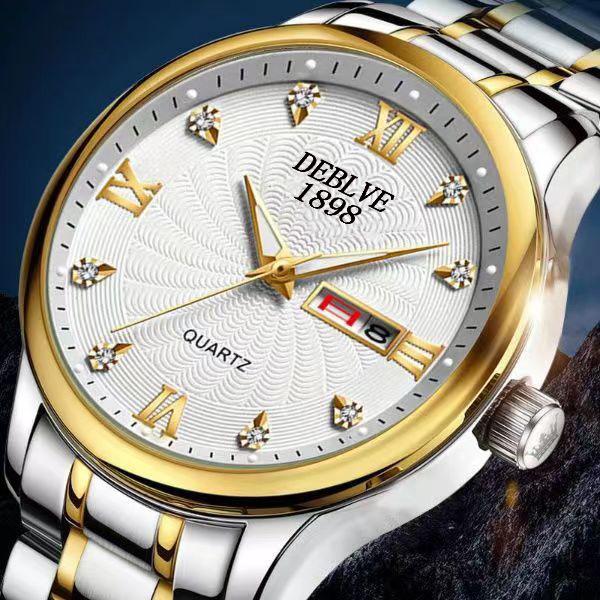 Men's Swiss Double Calendar Watch with Alloy Steel Band, Waterproof & Luminous.