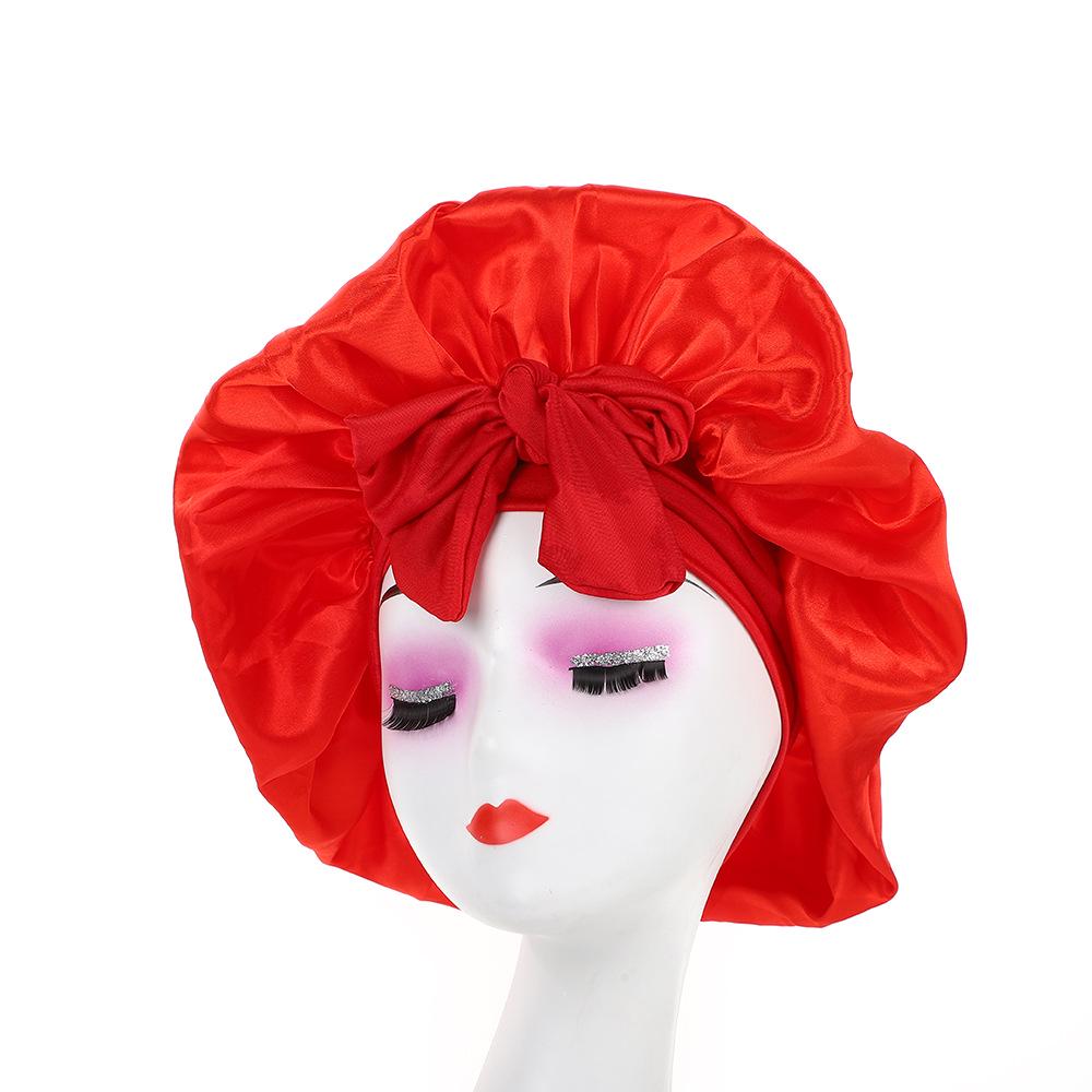 Leopard Print Wide Brim Sleep Cap with Bowknot - Faux Silk Hair Care Turban