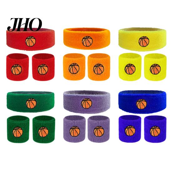 Sports Headband 1 Set Kids Wristband Ball Embroidery Stretch Breathable Sweatband Sweat Absorbing Boys Girls Knitted Basketball Volleyball Wrist