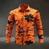 Herren Floral Leaf Print Langarmhemd Mode Slim Fit Button-Down Lässige Blusen Tops