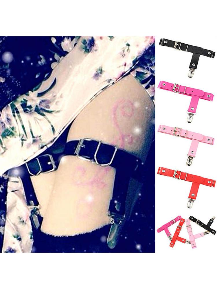 Women Elastic Pu Leather Leg Ring Garter Body Jewelry Punk Heart Rivet Thigh Ring Goth Harajuku Harness Stockings Garter
