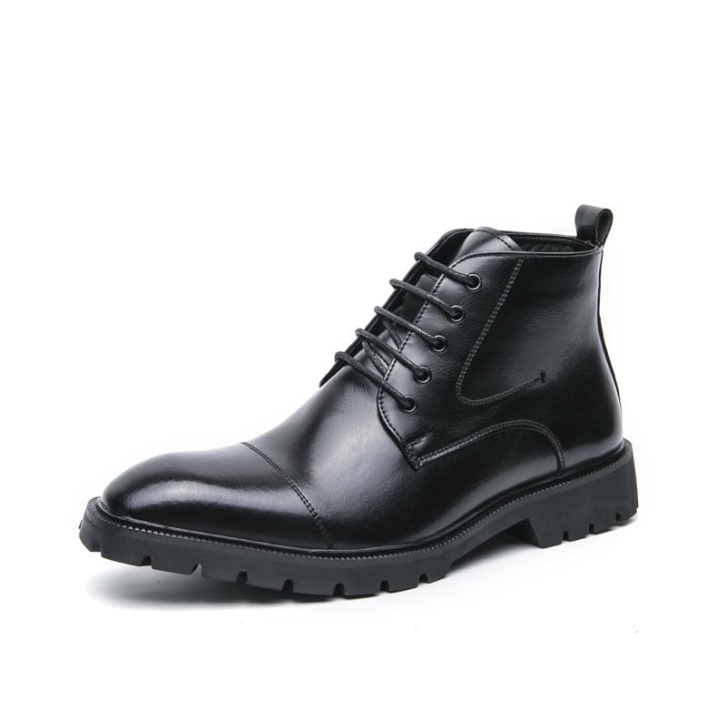 

Дизайнерский бренд Зимние ботинки с высоким голенищем Простые классические офисные Мужские деловые повседневные туфли Универсальные мужские кожаные ботинки 45 чёрный