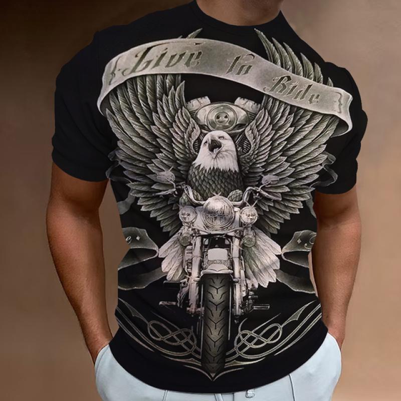 Tricou cu motocicletă de epocă Bărbați Tricou tip motociclist imprimat 3D Model clasic Topuri cu mânecă scurtă cu litere Îmbrăcăminte pentru bărbați Îmbrăcăminte de stradă casual