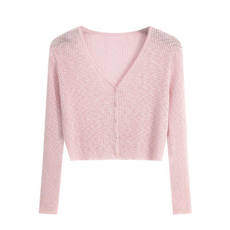Women's 2025 V-Neck Ice Silk Knit Summer Cardigan – Lightweight Sun Protection Cover-up
