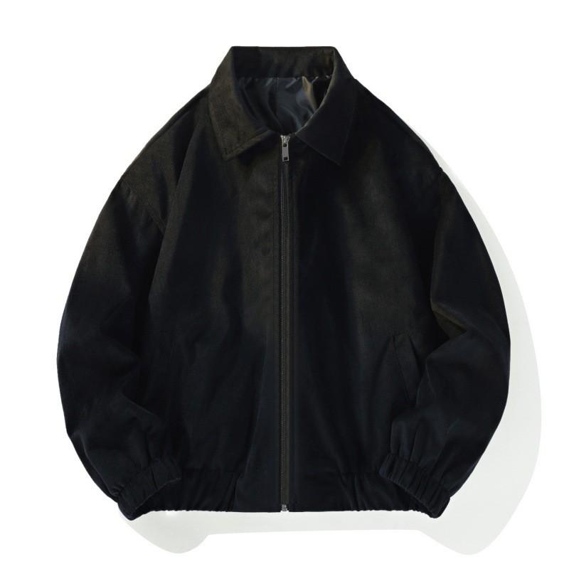 Unisex Corduroy Jacket Men Women Casual Loose Fit Windcheater With Hood Zipper Front