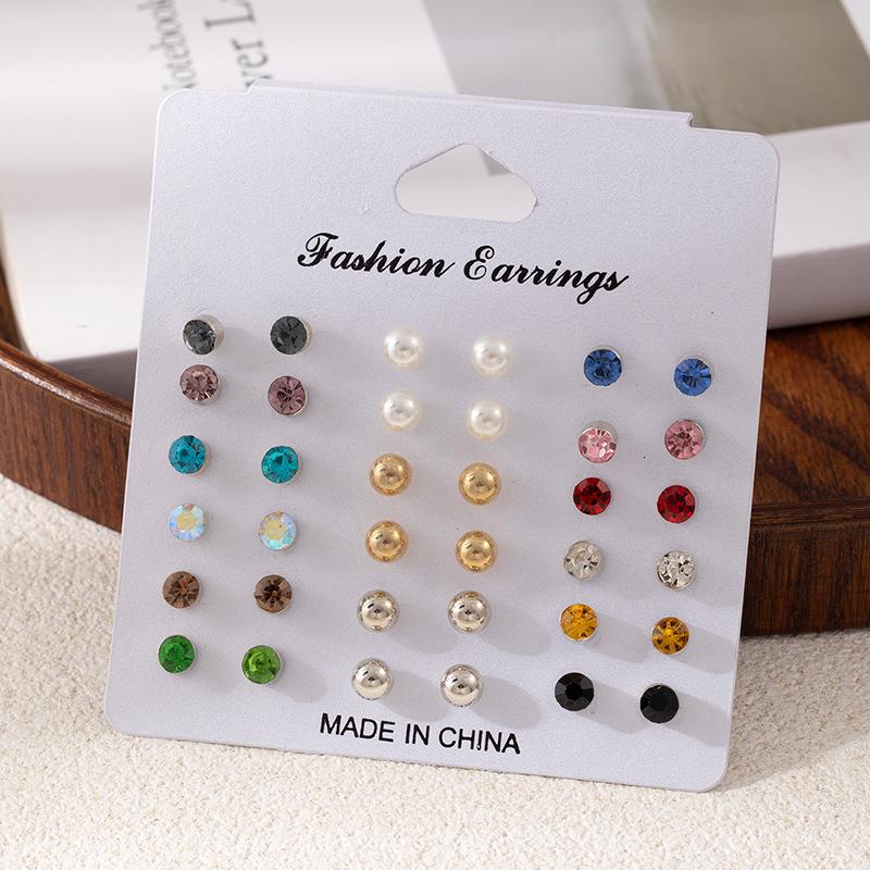 18-Piece Geometric and Pearl Stud Earring Set - Trendy European & American Style