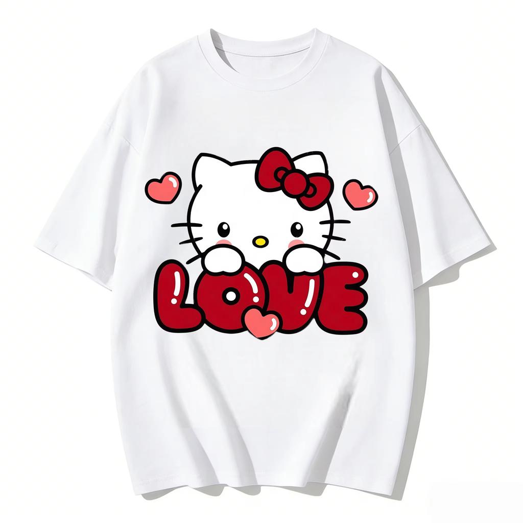2026 new Summer Cute HelloKitty TShirts Soft Cotton Short Sleeve Tees for Parents Kids Breathable Casual Daily Outfit Tops