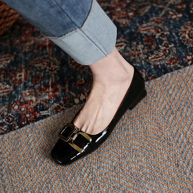 Fashion Flat Shoes for Women 2025 New Spring and Autumn Metal Buckle Square Toe Shallow Flat Large Size Casual Women's Shoes 41 42 43