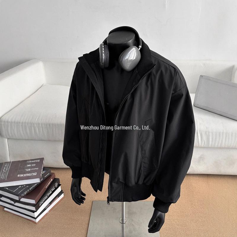 Мужская американская куртка-бомбер пилотская - Приталенный крой, Уличный стиль, Короткая бейсбольная куртка на весну и осень L чёрный