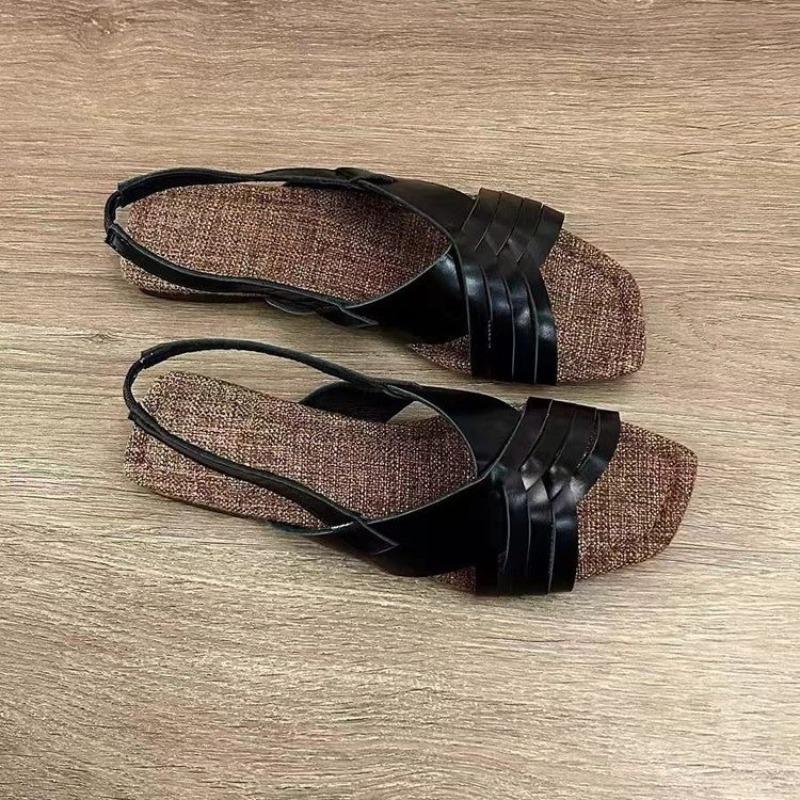 Mode Riemchen-Ballerinas Damen Sommer Neu Vintage Urlaub Lässig Eckige Zehen Offene Zehen Rutschfest Blockabsatz Sandalen