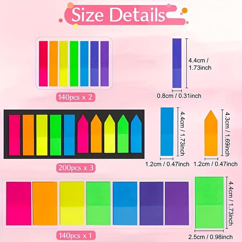 1020 Sheets Colorful Sticky Notes Set - Transparent PET Waterproof Index Tabs, Adhesive Page Markers, Reusable Flags