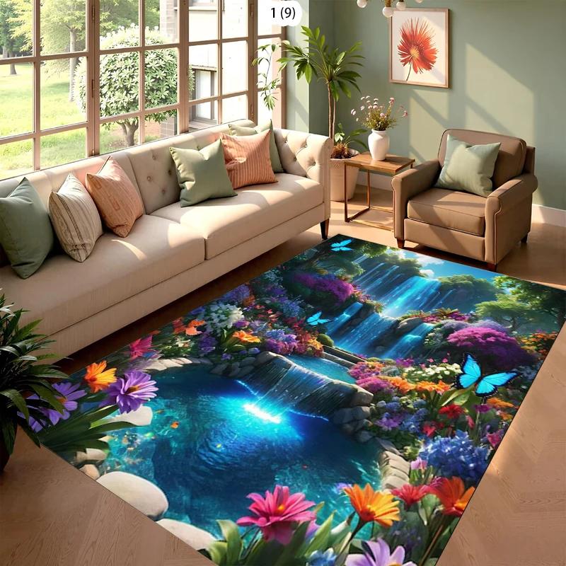 Carpet Colorful Stone Tiered Fantasy Waterfall Printe Rug Carpet Mat Non-Slip for Living Room Bedroom Vibrant Home Decor