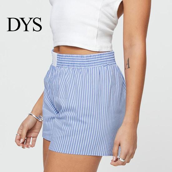 Lady Loose Shorts Women Summer Striped Print High Elastic Waist Retro Above Knee Length Casual Sport Homewear Short Pants High-Waisted
