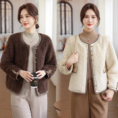 Women's Fragrant Jacket, Warm Fur Integrated, Slim and Thin, Medium Women's Short Top