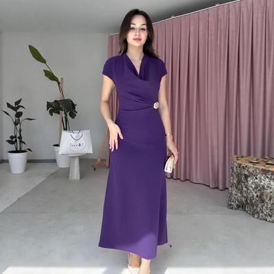 2025 Satin Cowl Neck Sleeveless Slimming Long Dress for European & American Women
