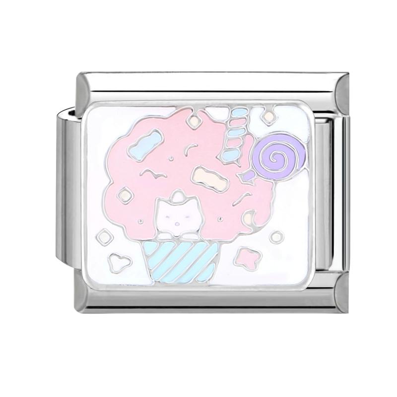 Sweet Pink Heart Bow Knot Flowers Butterfly Cats Italian Charm Links Fit 9mm Stainless Steel Bracelet Women DIY Making Gifts
