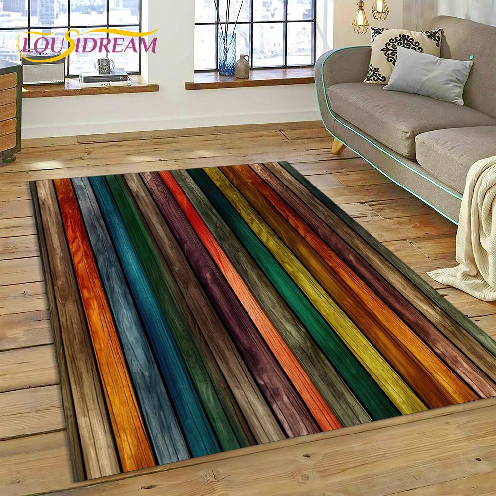 Alfombra Personalizada de Madera con Grano de Color 3D para Decoración de Sala de Estar y Dormitorio, Felpudo Antideslizante para Sofá Felpudo