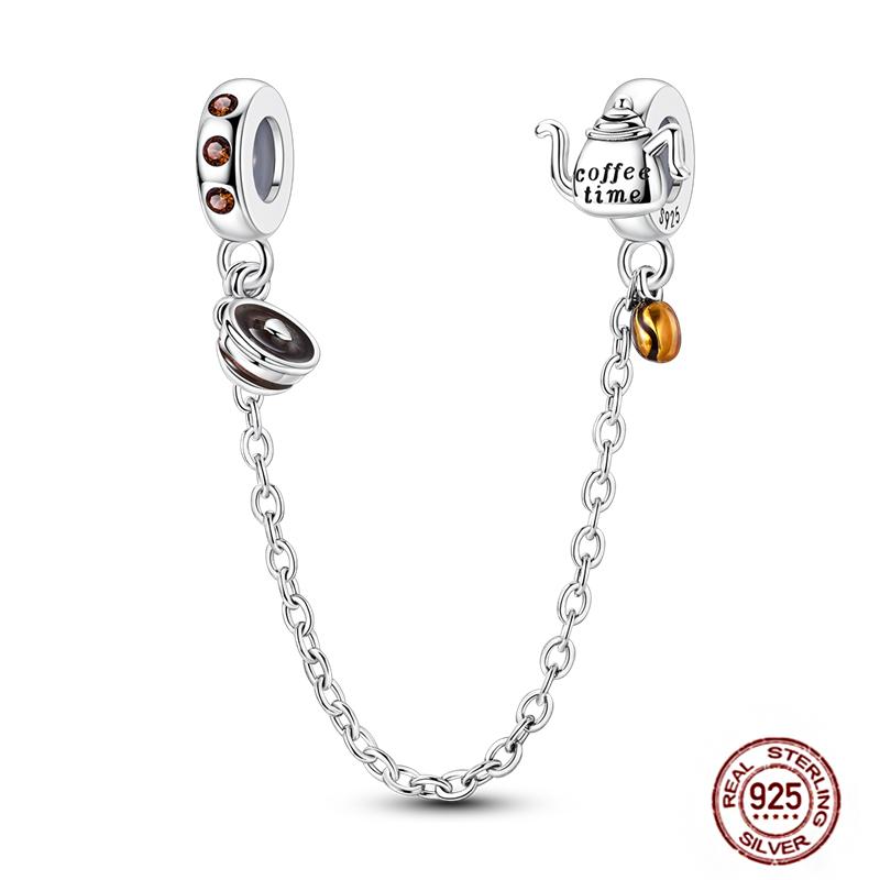 Star Moon Slide Safety Chains Charms 925 Sterling copper Heart Evil eyes Silicone Spacer Beads Fit Original Bracelet DIY Zircon