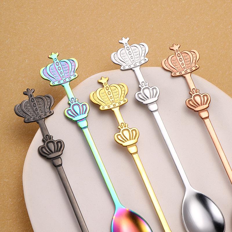 Creative Double Crown Stainless Steel Spoon High Value Dessert Spoon Household Coffee Stirring Spoon Golden Small Spoon