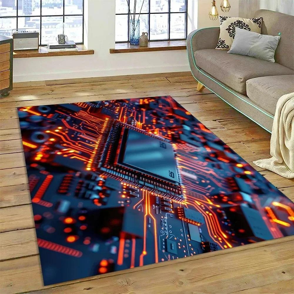 PCB Circuit Board 3D Chip CPU Carpet Living Room Decoration Non Slip Home Sofa Table Floor Mat Bedroom Doormats Spring Decor Rug