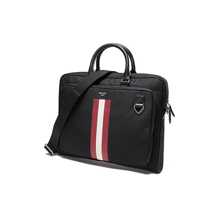 Bally Klassische gestreifte Stoff Umhängetasche Aktentasche Schultertasche Herrentaschen Schwarz 6301385